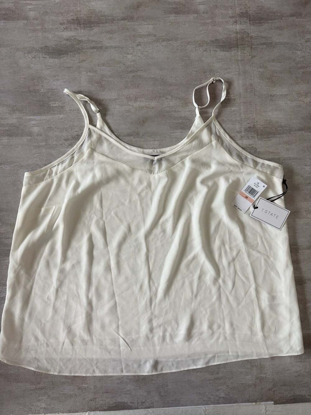 1. STATE Plus Size V-Neck Mesh Trim Cami in Cloud White‎